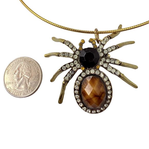 Vtg Gold Tone Spider Pendant Choker Necklace 16.5" With Rhinestones Statement - Picture 11 of 12